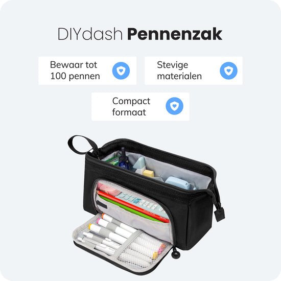 Diydash Etui XL - Pennenzak - Pennenetui - Schooletui - Grote Etui - Schoolspullen - Trousse Scolaire - Voor meisjes, jongens en volwassenen - Zwart