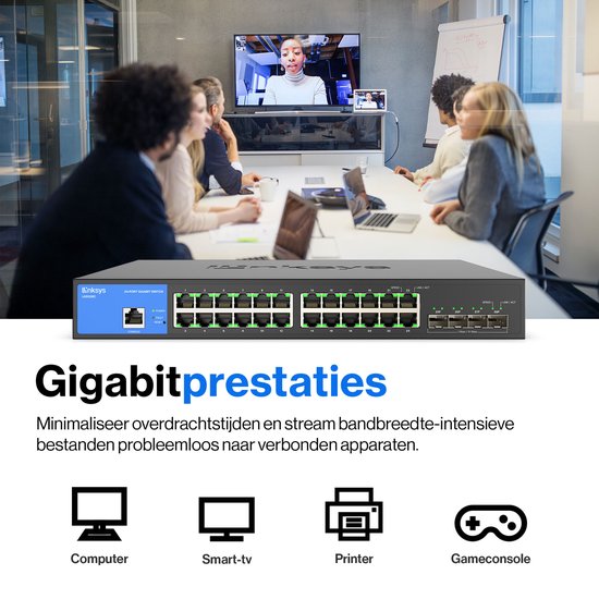 Linksys Netwerkswitch - LGS328C - Gigabit - Managed - 24 Poorten + 4 SFP+ - Zwart