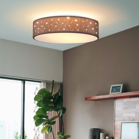 Monzana Plafondlamp - Sterrenhemel Rond 30cm 40 Watt Stof - Taupe
