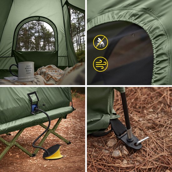 SoBuy OGS61-L-GR | Opvouwbaar Campingbedje | 3 in 1 met anti-UV dak + opblaasbare matras + draagtas | maximale belasting 300 kg | 2 personen
