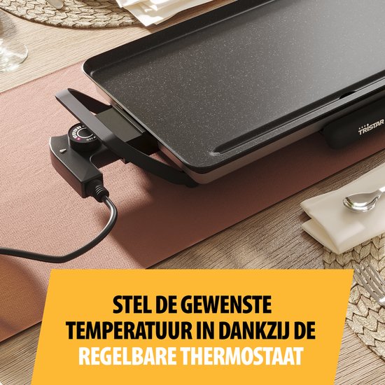 Tristar Grillplaat BP-2667 - Tafelgrill M: 46 x 26 cm - Voor binnen en buiten - BPA Vrij - Gourmet bakplaat voor op tafel - 4 tot 6 personen - Met regelbare thermostaat - Anti-aanbaklaag - Zwart