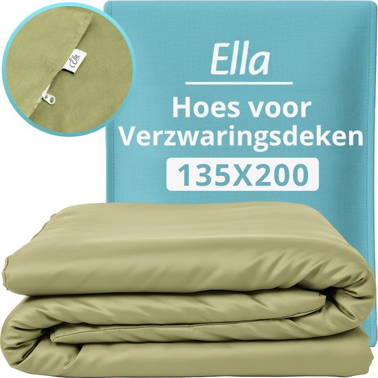 Hoes voor de verzwaringsdeken van EL Life 135 x 200 CM - 7 KG & 9 KG - Overtrek Hoes van 100% biologisch katoen - Licht Olijf Groen