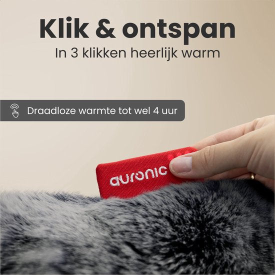 Auronic Warmtekussen - Teddy - 45x60 - Draadloos - Oplaadbaar - Elektrisch kussen - Infrarood - Antraciet