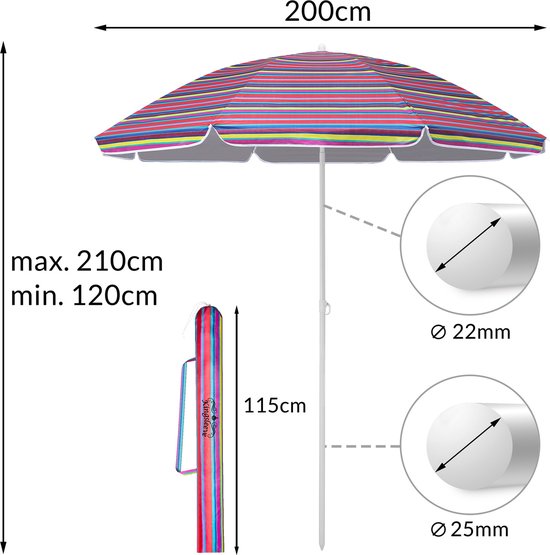 Kingsleeve Parasol 200cm - UV-bescherming 50+ Kantelbaar - Kleurrijk