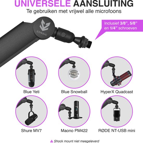 Sensic SA 30 Microfoon Arm Zonder Microfoon - Microfoon Statief - Boom Arm - Standaard - Met 15cm Verhoger