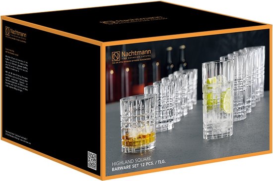 Nachtmann - Square Whiskey- en Longdrinkglazen - Set 12-delig - Whiskey - Longdrink