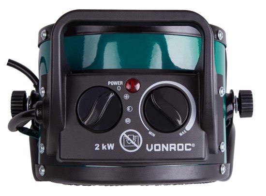 VONROC Elektrische kachel - Straalkachel - ventilatorkachel - keramisch - 3 standen: 1000W/2000W/ventilator - voor ruimten tot 20m2 - groen