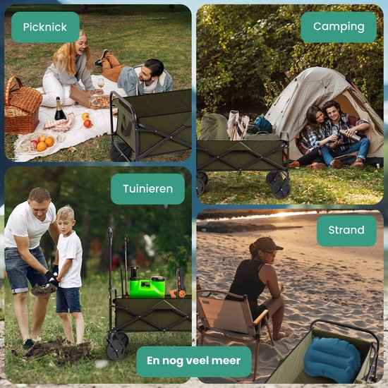 Avalo Bolderkar Opvouwbaar - Tot 110KG draagvermogen - 120L - 91x51x103 CM - 360º Wielen - Bolderwagen / Bolderkarren / Strandkar / Trekkar / Plooibare Bolderkar - Voor Strand - Groen