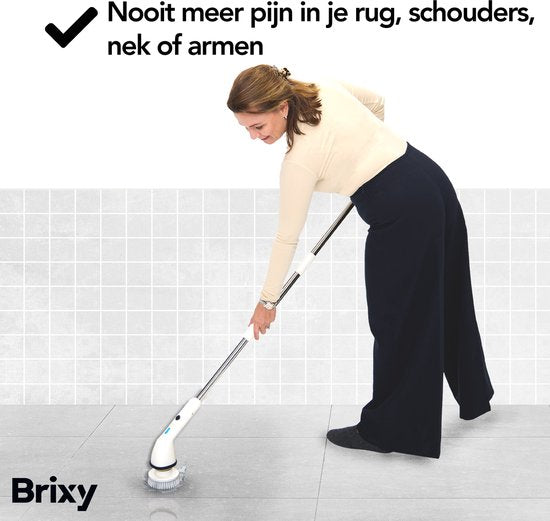 Brixy Elektrische Schoonmaakborstel - Uitschuifbare Schrobborstel - Draadloos - 8 Opzetstukken - Schrobber - Wit