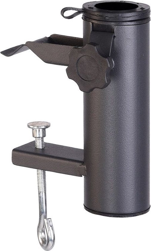 Ambience Parasolhouder Balkon – Voorzien Van Balkonklem En Handmatige Schroefbevestiging En Compact Universeel Ontwerp – Voor Balkonrelingen En Spijlen – Antraciet Metaal En Kunststof – 38-54 mm