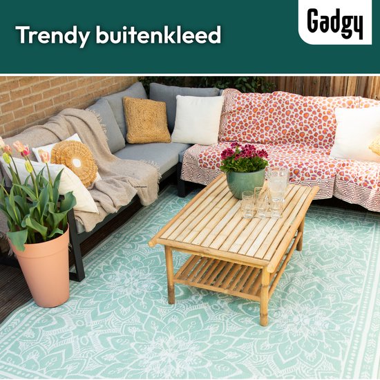Gadgy Buitenkleed XXL - Vloerkleed Buiten 300 x 200 cm - Tuintapijt Dubbelzijdig - Picknickkleed Groen Wit - Buitentapijt
