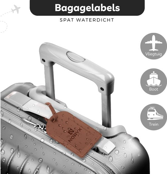 Noryx 4-delige Kofferlabel set - Bagagelabel - Kofferlabels - Koffer Label - Grijs, Wit, Zwart & Bruin