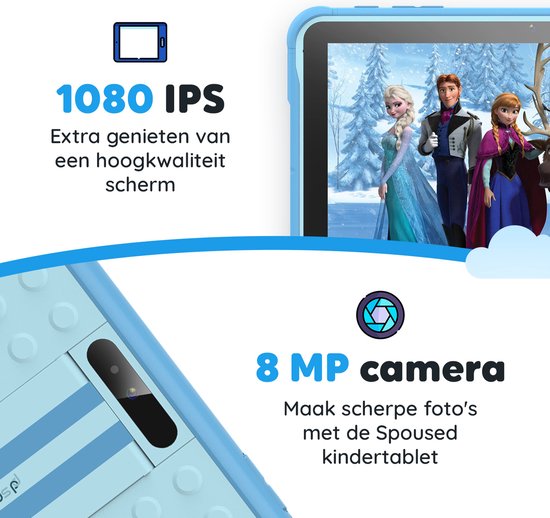 Spoused Kindertablet – 10.1 Inch – Kindertablet vanaf 3 jaar – 64GB – 4GB RAM– 6000 mAh Batterij - Incl. Beschermhoes & Ouder Control app – Blauw
