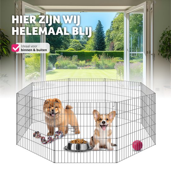 tectake - Dierenhokje met veiligheidsnet - Buitenverblijf - Opvouwbaar en uitbreidbaar - Staal - 145 x 73 cm