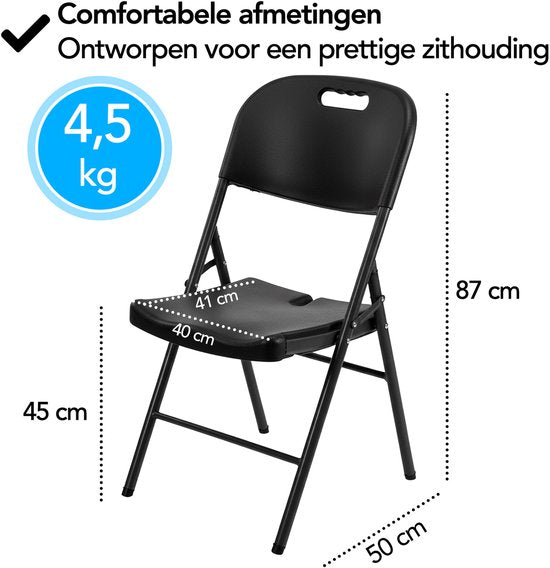 Brixy Klapstoelen – Set van 4 - Vouwstoelenset - Zware Kwaliteit - Weersbestending - Opvouwbare Stoelen - 47 x 54 x 87 CM – Zwart