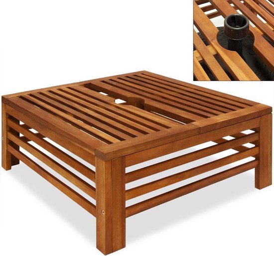 Casaria Parasolvoet Tafel – Weerbestendig Acaciahout – Ø8 cm Parasolgat – 62 x 62 x 26 cm – Bruin