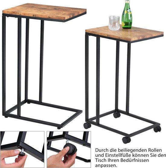 Casaria Bijzettafel op Wieltjes - 50x35x70 cm – Hout Metaal Zwart