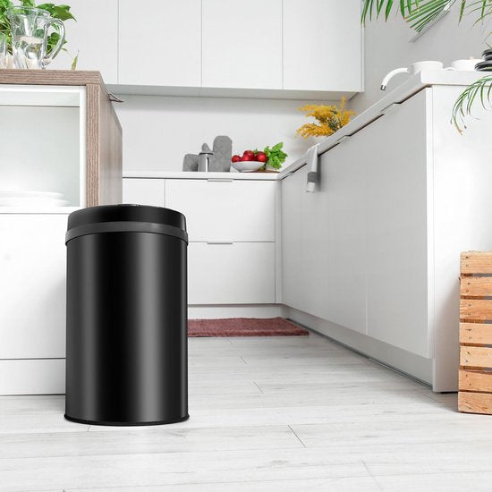 Juskys – Sensor Prullenbak Rond – 30 l – Voorzien Van Automatisch Deksel En Touch-Bediening – Voor Keuken En Kantoor – Zwart Gepoedercoat Staal