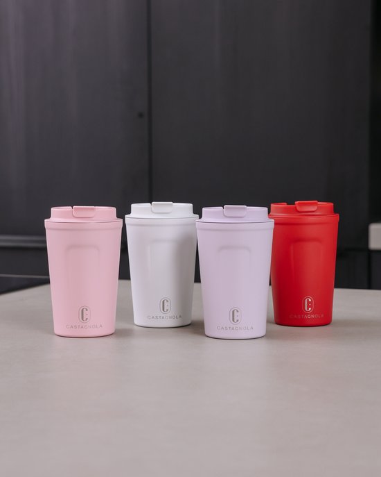 Castagnola Thermosbeker - Koffiebeker To Go - Travel Mug voor Koffie en Thee - Theebeker - 380 ML - RVS - Wit