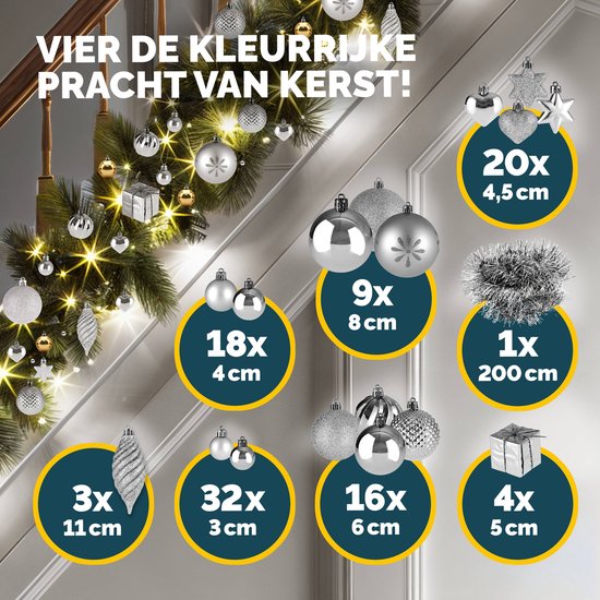 Deuba Kerstboomballen - Set van 103 Kunstof Mat Glanzend - Zilver