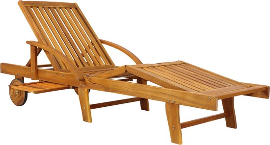 Casaria Acaciahout Ligbed – met Wielen & Verstelbare Tafel – Bruin