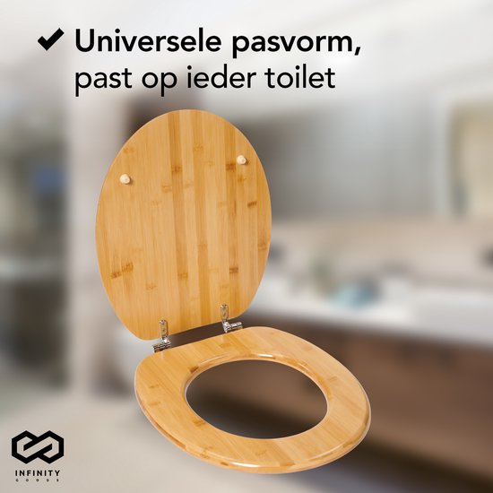 Infinity Goods Bamboe WC Bril Emmy - Toiletbril Met Deksel - RVS Scharnieren - Inclusief Bevestigingsmateriaal