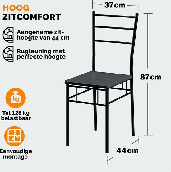 Casaria Eetkamerset Leo - 1x Eettafel 4x Stoel - Antraciet