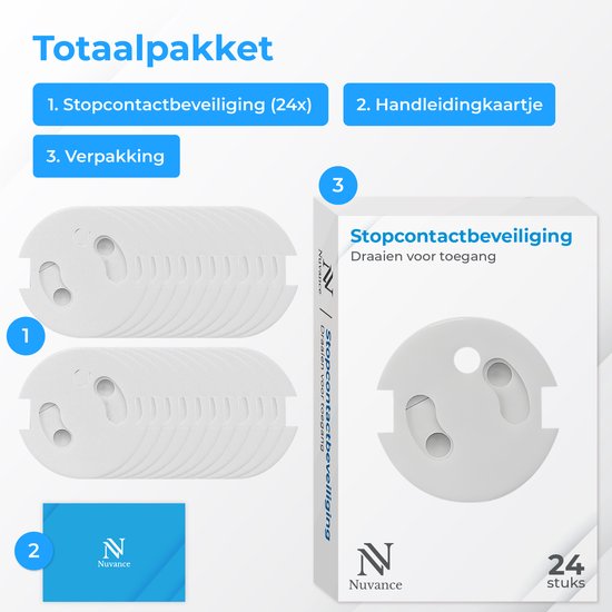 Nuvance Stopcontactbeveiliging - 24 Stuks - voor België - Kinderbeveiliging - BE - Stopcontact Beveiliging - Wit