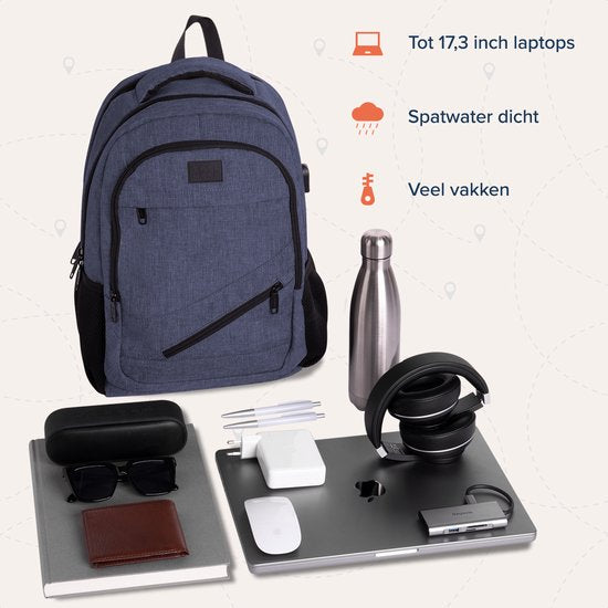 TRVLMORE Rugzak - 28L - 15,6 inch - Laptop Rugtas - Schooltas - Heren en Dames - Laptoptas - Spatwaterdicht Blauw