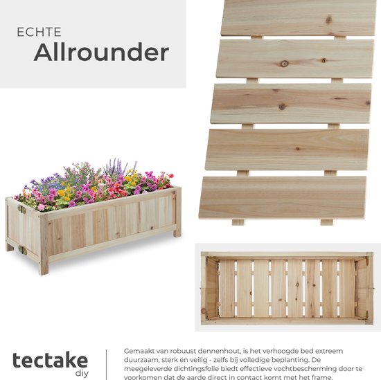 tectake® Verhoogde Plantenbak Blomster - Bloembakken voor buiten Rechthoekig - Inclusief folie - Opvouwbare Houten Bloembak - Stabiel en Weerbestendig - 70 x 30 x 25 cm - Tuinbed voor Kruiden, Groenten en Bleomen - Antraciet