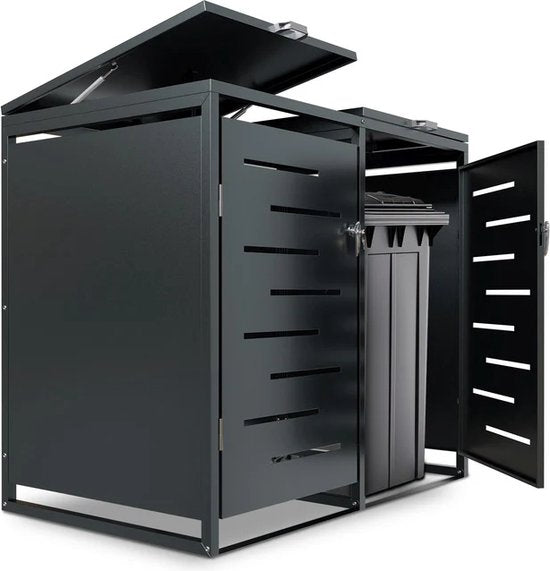 Juskys – Containerberging – 120 l & 2-Delig – Met Gasdrukveren En Ventilatieopeningen – Voor Het Opbergen Van Afvalcontainers – Arel Antraciet Staal