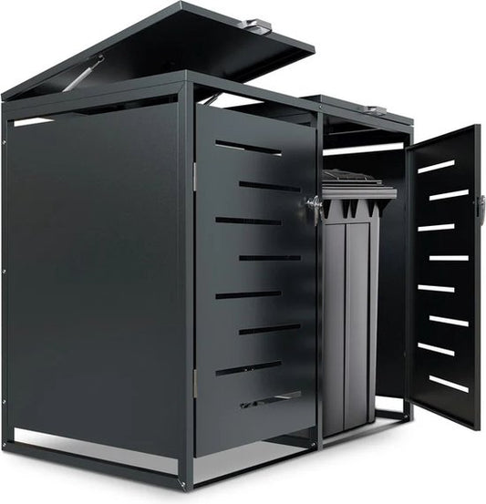 Juskys – Containerberging – 120 l & 2-Delig – Met Gasdrukveren En Ventilatieopeningen – Voor Het Opbergen Van Afvalcontainers – Arel Antraciet Staal
