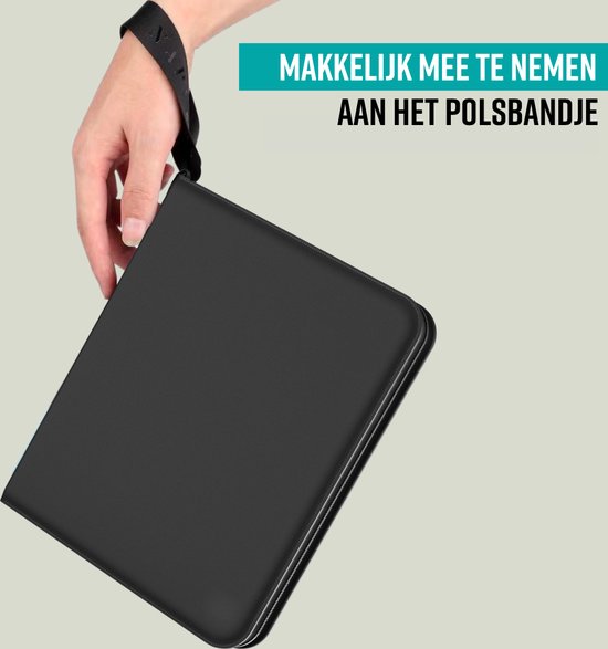 NAPI Verzamelmap voor 400 Kaarten - Binder Map voor Kaarten - 4 Pocket - Kunstleer - Premium Card Binder met Ritssluiting - 50 Pagina's - A5 Formaat - Zwart