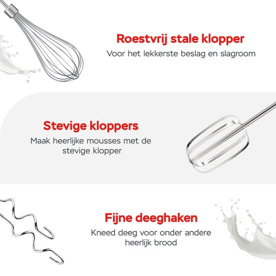 Kitchenwell Handmixer - 6 snelheden en turbofunctie - 400W – Kloppers & Deeghaken & Garde - Incl. opbergdoos