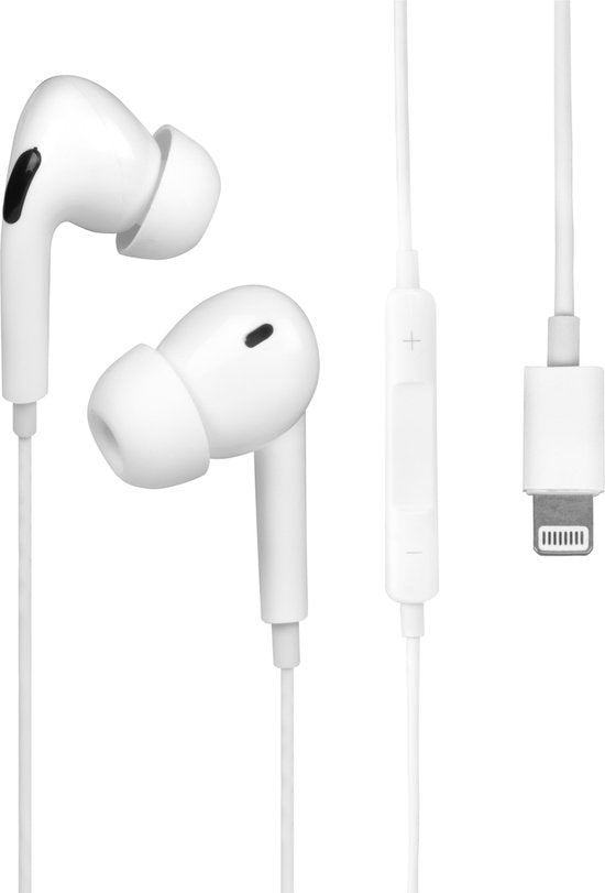 Nuvance - Oortelefoon met kabel en microfoon - Geschikt voor Apple Lightning - In-ear oordopjes - Hoofdtelefoon - Wit