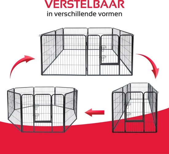 Maxxpro Puppyren - Dubbel Slot - Metaal - 8 Panelen - 210x80cm - Zwart