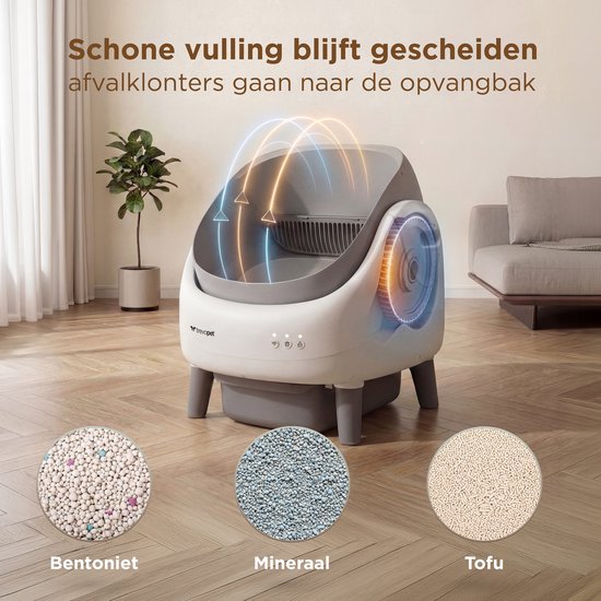 TrevoPet® Air - Automatische Kattenbak met App - Zelfreinigend & Veilig - Voor Katten tot 12KG - Incl. Mat, 60 Afvalzakjes & Accessoires - 10L Afvalbak - Wit & Grijs