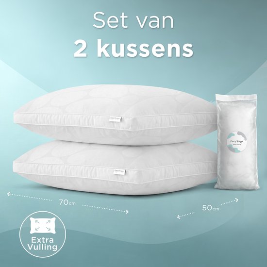 CozySense® Hoofdkussen - Set van 2 - 50x70 CM - Verkoelend Slaapkussen - Aanpasbaar Kussen met Extra Vulling - Pillow voor Zij-, Buik- en Rugslapers