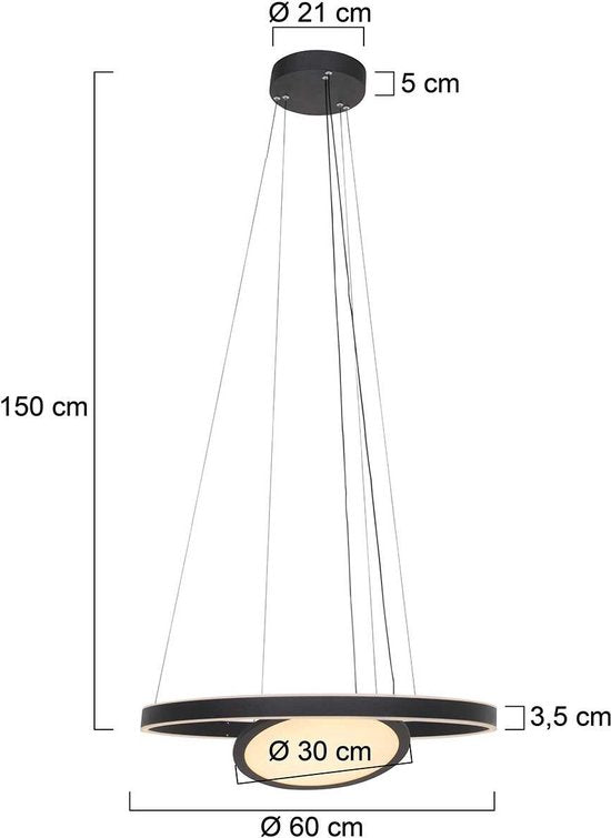 Steinhauer hanglamp Ringlux - zwart - metaal - 60 cm - ingebouwde LED-module - 3514ZW