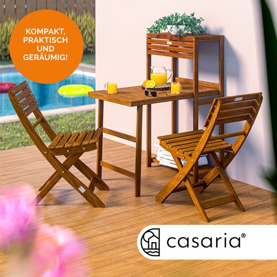 Casaria Tuinset - 2 Stoelen 1 Tafel Inklapbaar Weerbestendig - Acacia