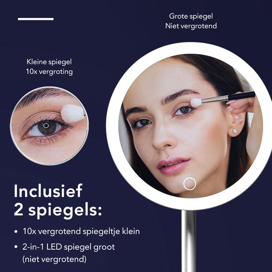 SaniCraft® Make-up Spiegel met Verlichting - Vergrootspiegel & Scheerspiegel - 10x Vergroting - LED verlichting - USB Oplaadbaar - Diameter 17 cm