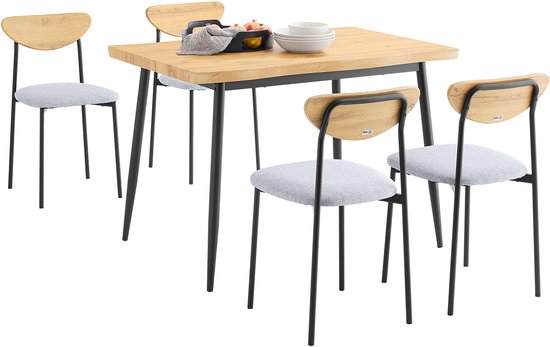 SoBuy OGT52-N Eettafelset 5-delig met Comfortabele Stoelen, Eettafel met 4 Stoelen, Compacte Keukentafel voor Kleine Ruimtes, Ideaal voor Eetkamer, Keuken, Woonkamer
