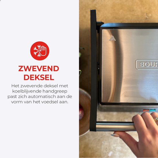 Bourgini Contact Grill Classic - Paninigrill en Tosti ijzer - Anti-aanbaklaag - Zwevend deksel - Grillapparaat - Contactgrill - RVS - BPA vrij