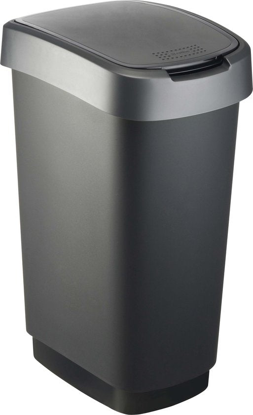 Rotho Twist Prullenbak- 50L - 60,2cm - Met Kanteldeksel - Zilver/Zwart