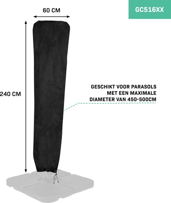 VONROC Parasolhoes - Zwart - maat Large - 240x60cm