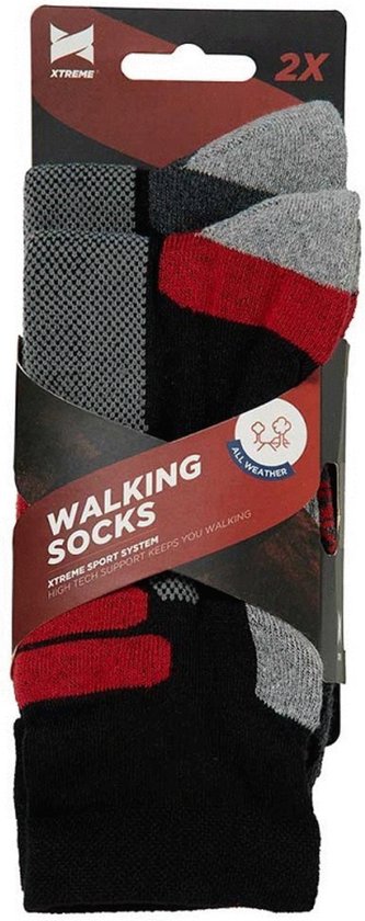 Xtreme Wandelsokken Alle Weer 2-Pack Zwart&Red - Sokken - 42-45