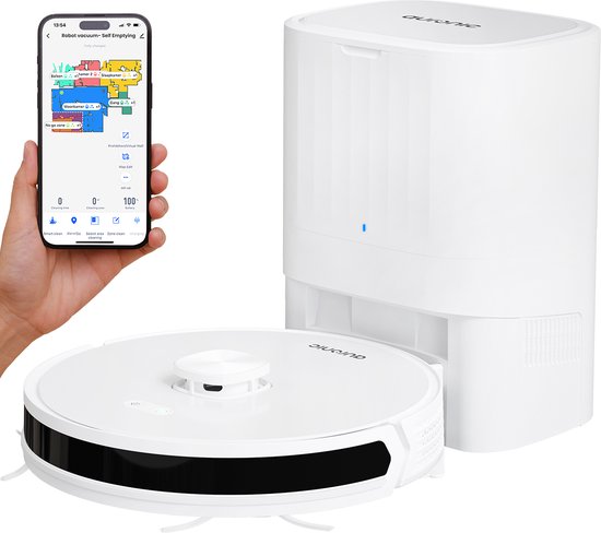 Auronic Robotstofzuiger - Met Dweilfunctie - WiFi en App - Laadstation - Huisdieren - Dweilrobot - Laser Navigatie - Automatisch Leegstation - Wit