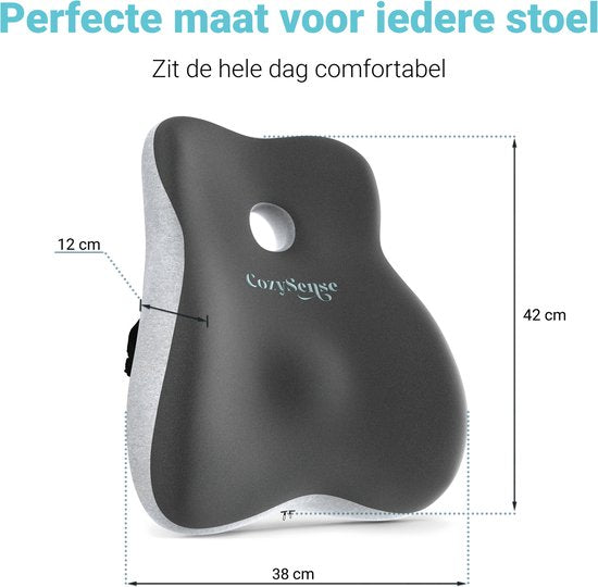 CozySense® Rugsteun - Verstelbaar Rugkussen Onderrug - Lendekussen voor Auto, Bureaustoel, Bed & Bank - Ergonomisch - Met Coolgel - Wasbare Hoes