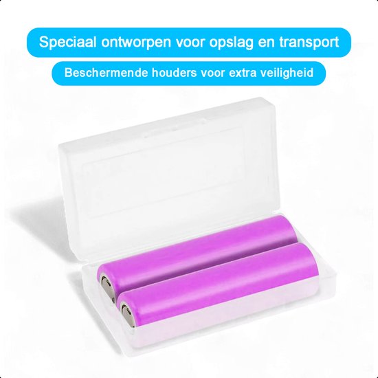 2-Pack Tech Essentials® 18650 Oplaadbare Batterijen - 2600mAh 3.6V - 7.8A - Li-ion - Flat Top - Houder - Accu - Lithium
