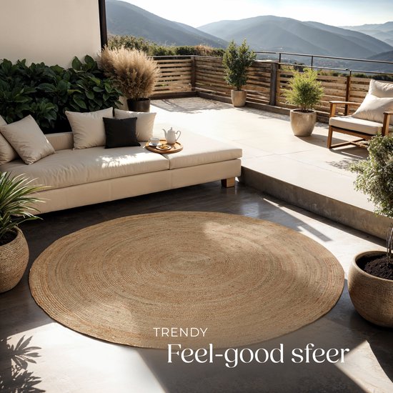 tectake® Handgeweven tapijt - Duurzaam en onderhoudsvriendelijk vloerkleed - Rond - Jute naturel - Verkrijgbaar in verschillende maten - Natuurlijk - Ø 200 cm